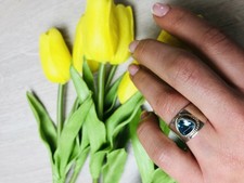 925 Sterling Silver Blue CZ Ring Size 6.5