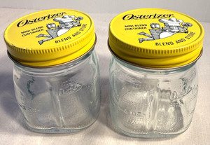 2 Osterizer Glass Blender Jars Mini Blend N Store 8 oz Container Vintage