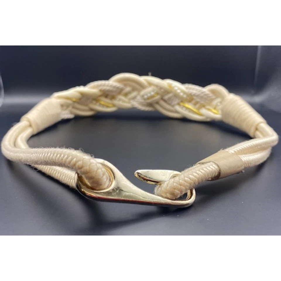 Cinturón de cordón tejido trenzado vintage crema/blanco roto usado con detalles de perlas y oro Foto 4 de 4