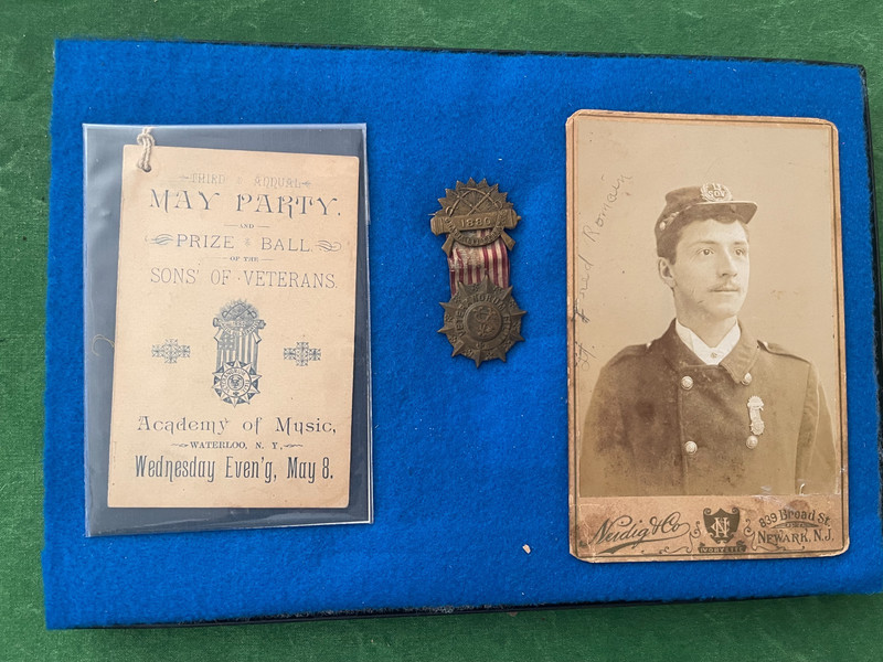 1888  Post  Sons of Vets  Medal I.D  Cabinet Card of Fred Romain,and Dance Card