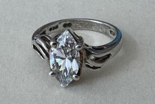 Dazzling Marquise Cut Sparkling CZ Solitaire Signed Sterling Silver Size 6 Ring