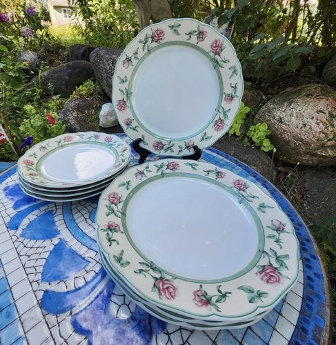 Set Of 8 Wedgwood English Cottage Collection Rose 4Dinner Plates/4Salad Plates