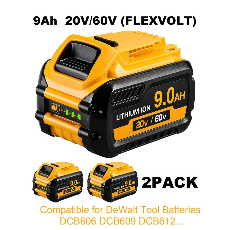 9Ah 2 Pack for DeWalt 20V/60V Tool Battery DCB609 606 612 High Capacity Li-Ion