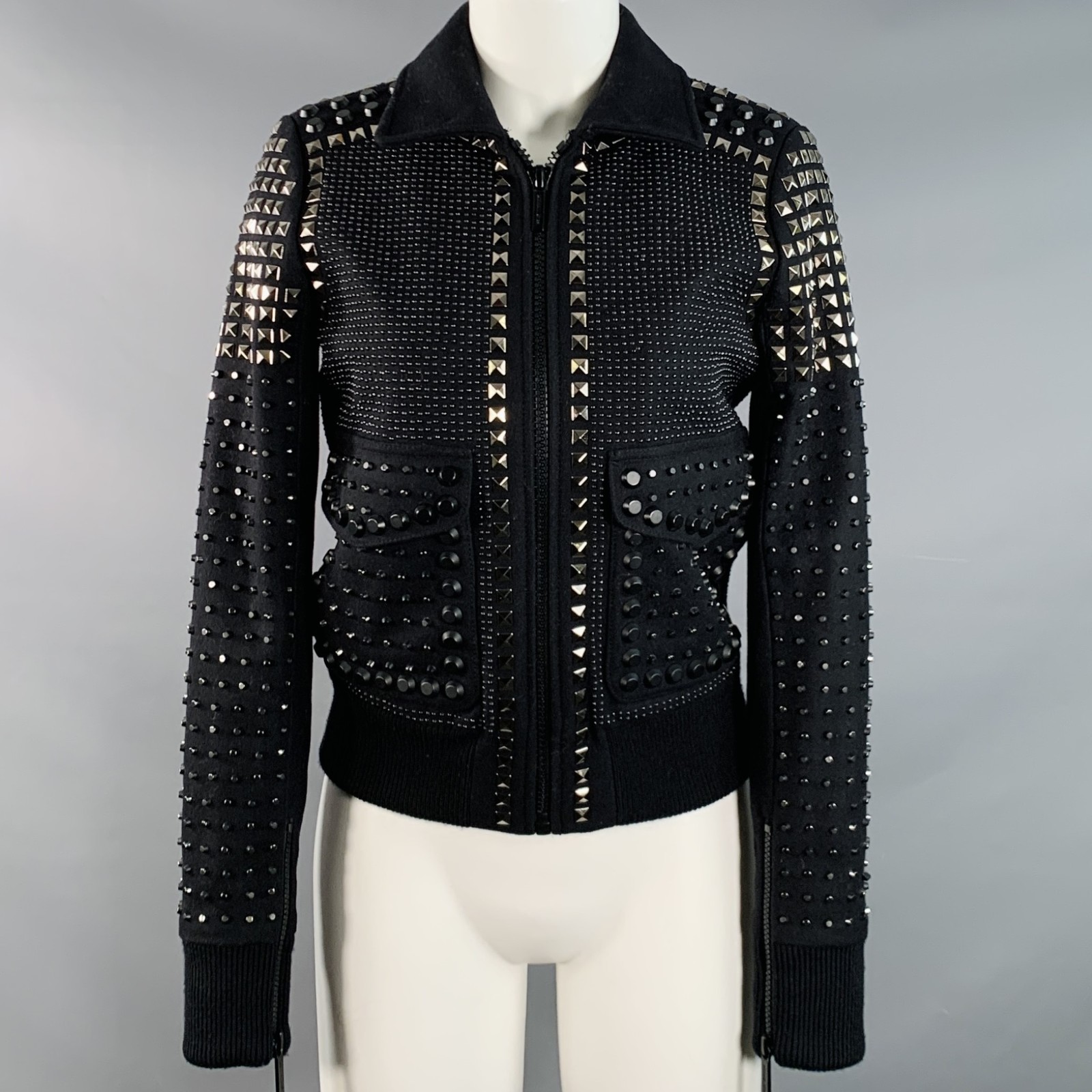 MICHAEL by MICHAEL KORS Size S Black Wool Blend Studded Cropped Jacket