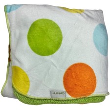 Carter's Green Sherpa Big Polka Dot Baby Blanket Orange Blue Yellow Unisex 30x40