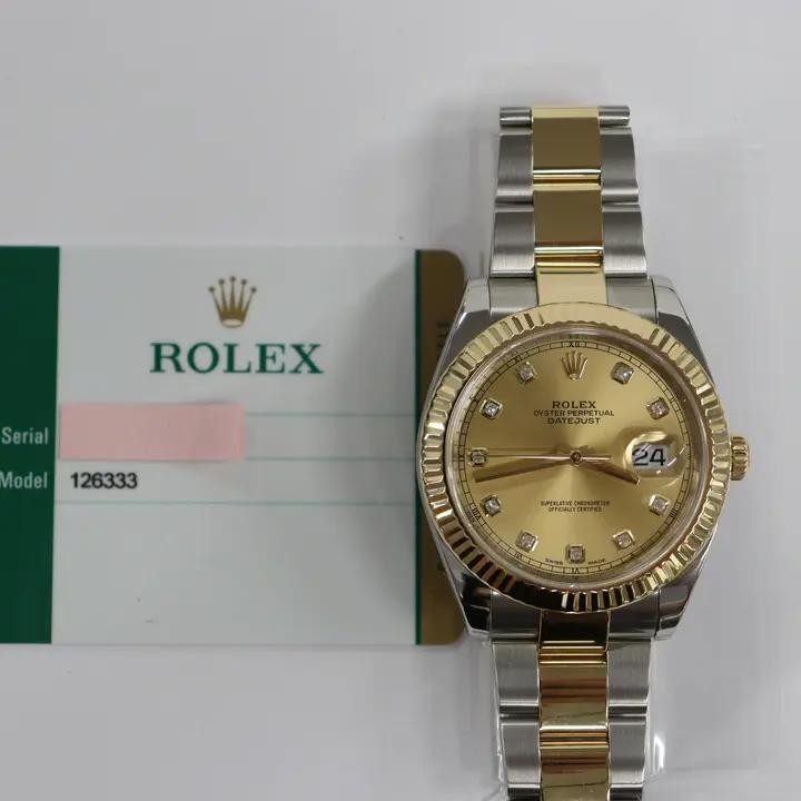 Rolex Datejust 41mm 18K Yellow Gold Champagne Diamond Dial Watch 126333