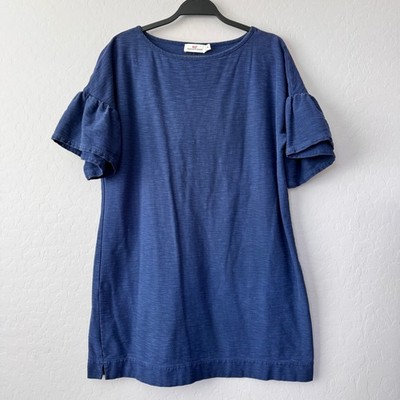 Vineyard Vines Women's Blue Ruffle Sleeve Knit T-Shirt Dress