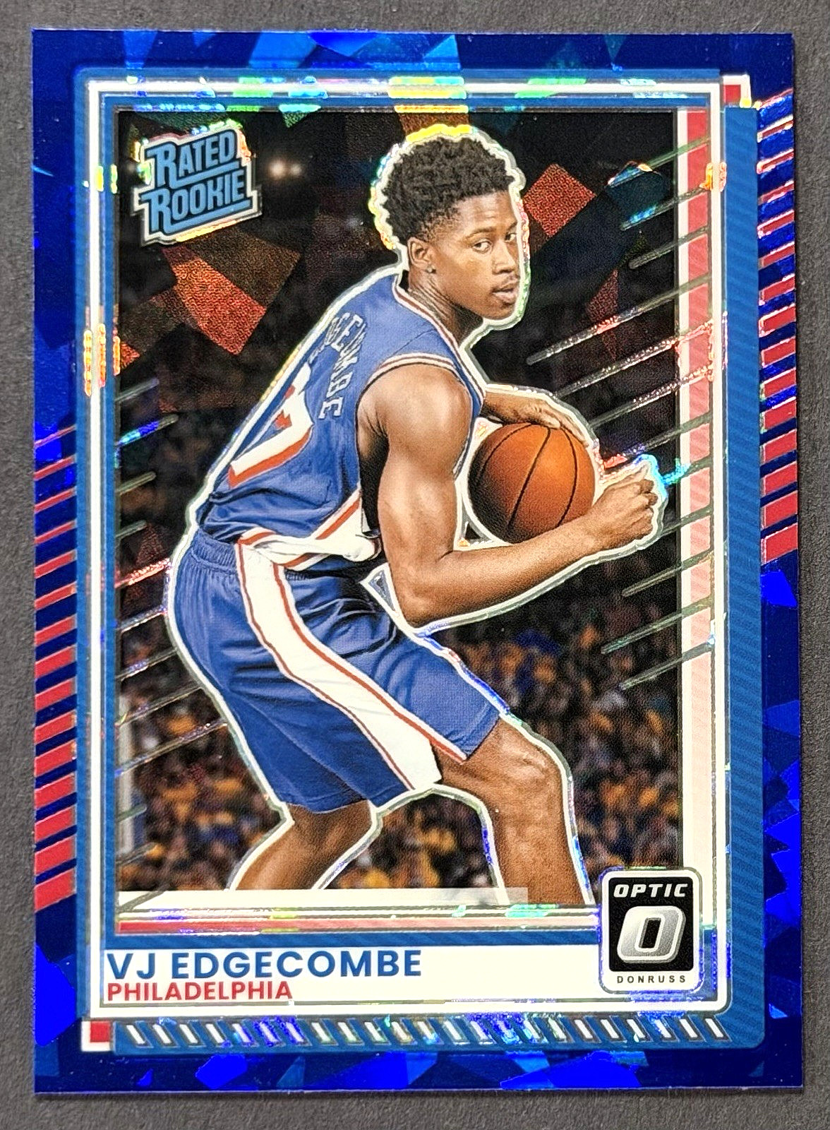 VJ Edgecombe BLUE CRACKED ICE Rated Rookie #1 2025-26 Donruss Optic 76ers