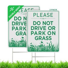 LARREEDE Do Not Drive or Park on Grass Sign with Stake 2 9x12 inches, green