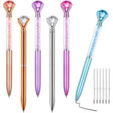 6 Diamond Pens with Crystal Top, Bulk with Black Ink Refill, for Office, Scho...