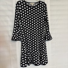 Michael Kors Flowey Boho Dress Womens S Black Polka Dot 3/4 Sleeve Flare Cuffs