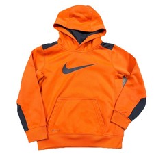 Nike Hoodie Youth Boys Medium Orange Gray Dri Fit Sweatshirt Swoosh Bright