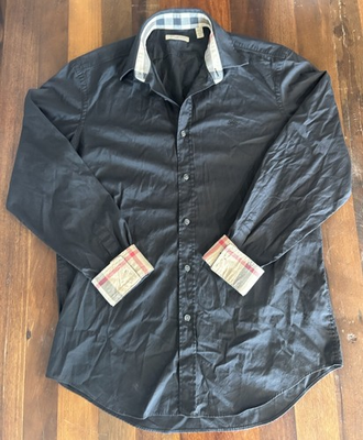 #ad BURBERRY BRIT Black Knight Logo Cotton Men’s Size Medium Dark Blue MINOR STAIN $24.99