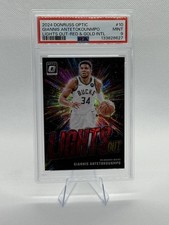 2024-25 Optic Lights Out Giannis Antetokounmpo #10 Red & Gold Intl /99 PSA 9