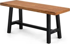 VINGLI Outdoor Bench with Metal Legs Rustic, Wood Dining Bench Indoor Outdoor Po