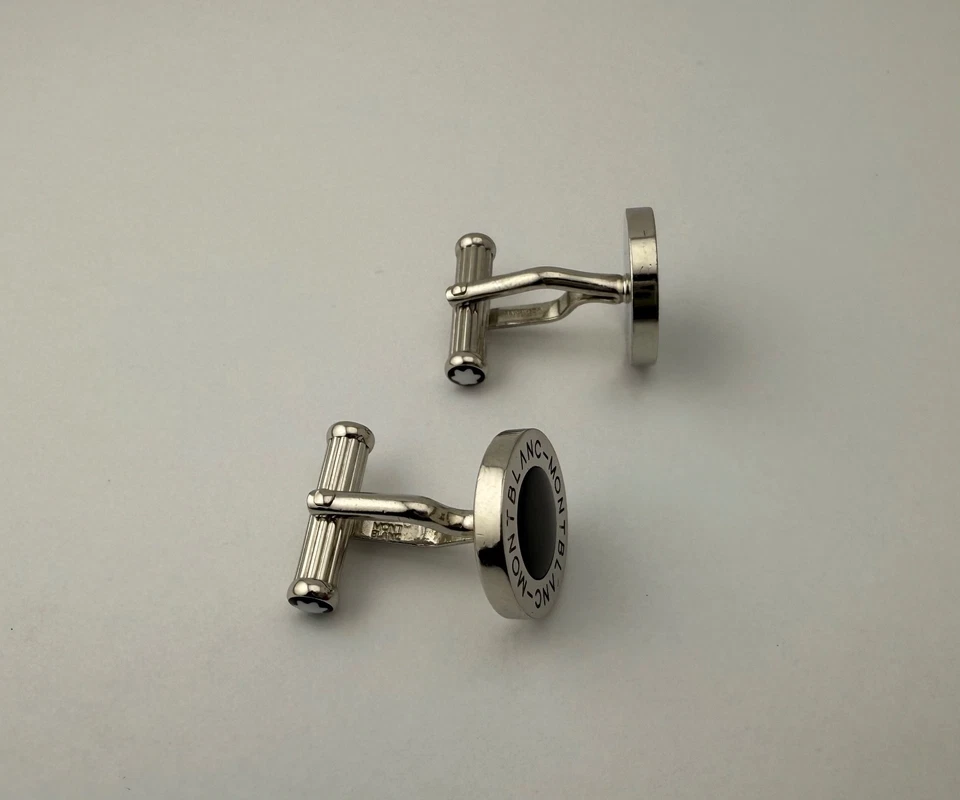 Gemelli vintage Montblanc Germany in acciaio inossidabile con onice nera - Immagine 3 di 4