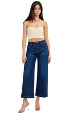 Risen Jeans - High Rise Cropped Wide Leg Jeans in Vintage Dark Indigo 27" Insea
