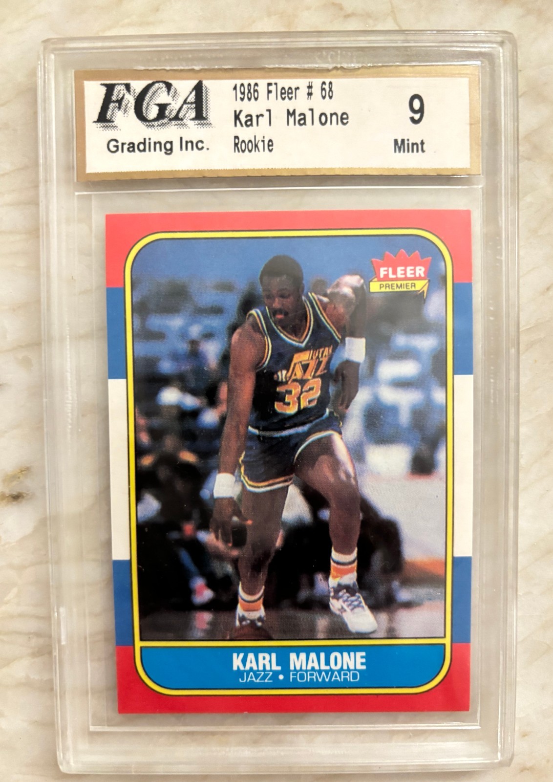 1986 Fleer #68 Karl Malone Rookie RC Graded 9 Mint Basketball Card