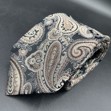 Giorgio Moreschi Paisley Tie Black Tan Silk Italy USA Made Neckwear VTG