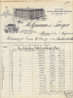 PLAUEN i. V., invoice 1921, lace and white goods clothing Hoffmann & Tröger