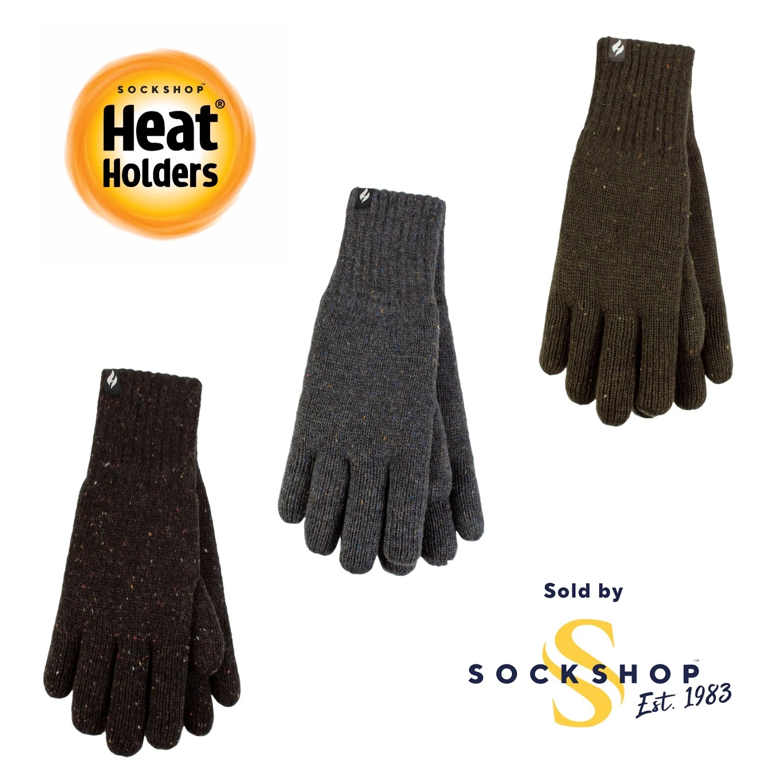Thermal Gloves Mens Flecked Plain Knit HEAT HOLDERS "Ashton" in 3 Colours 1 Pair