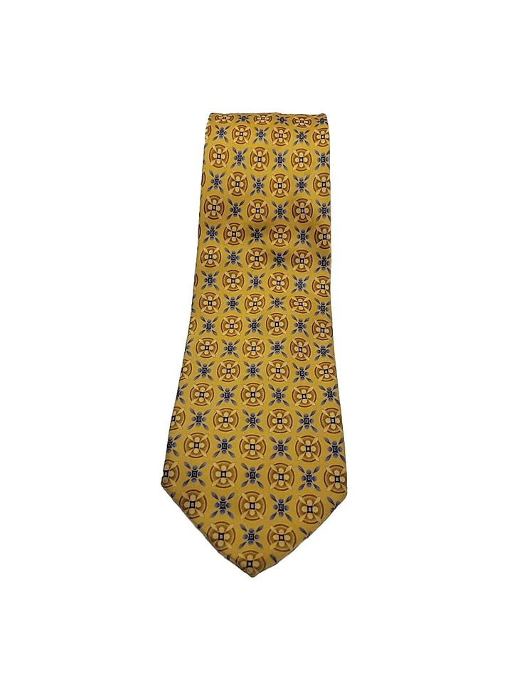 Clericci Mens Tie Yellow Blue Floral Medallion 100% Silk Necktie 60" x 3.75" - Image 4 of 4