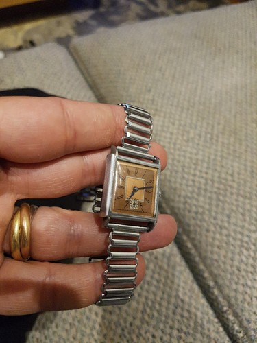 Montre Art Deco Carre Cadran Saumon Meca Manuel Fonctionne Bracelet Bonklip Zrc - Picture 7 of 14