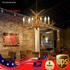 6-Lights Rustic Deer Horn Antler Chandelier Pendant Light Ceiling Lamp Fixture