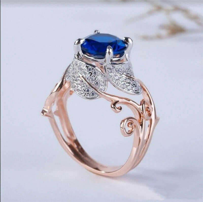 Anillo Cristal Zafiro Azul Plata Flor Oro Rosa Talla 5 - 11 Caja Regalo Gratis Foto 4 de 4