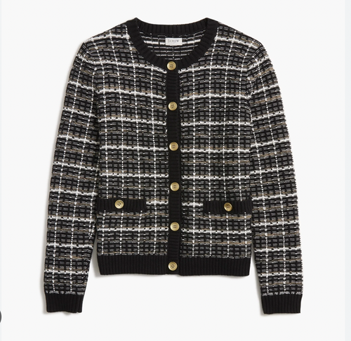J. Crew Lady Cardigan Old Money Black Tweed Gold Button Sweater Classic Preppy