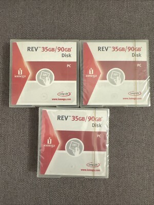 Lot of 3 Iomega REV Disk 35GB/90GB Removable Hard Disks 2 Sealed 1 Used