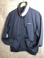 Tommy Hilfiger Jacket Men Medium Blue Full Zip Windbreaker Coat Hideaway Hood