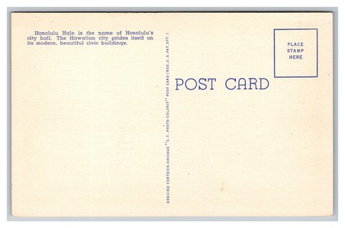 Honolulu, HI Hawaii, City Hall, Linen Postcard - Picture 2 of 2
