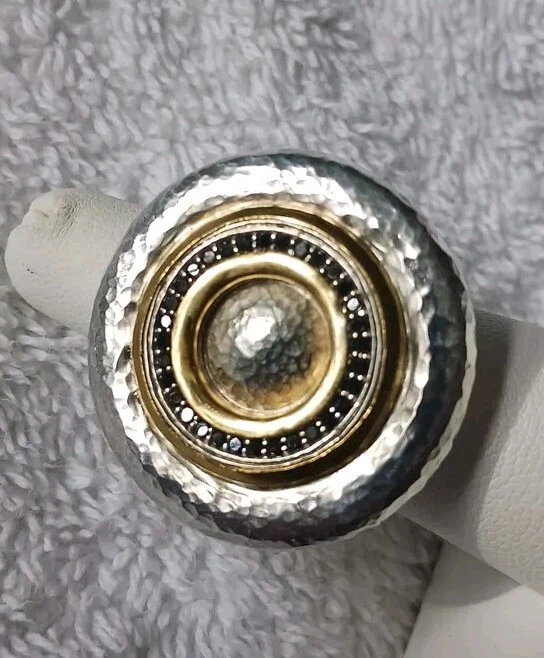 GURHAN Moon Beam Sterling Silver Ring, 24K Gold, Black Diamonds, 28 grams Size 6 - Image 2 of 4