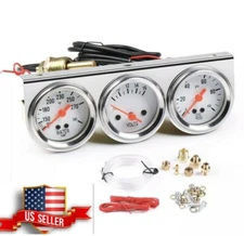 Universal 2" Chrome Volt Water Oil Pressure Triple 3 Gauge Set Gauges USA SELLER
