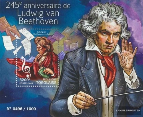 Prophila – Bloc-feuillet Togo 2017 Ludwig Van Beethoven, édition Complète MNH, Timbre Pour Collectionneur (musique Classique)