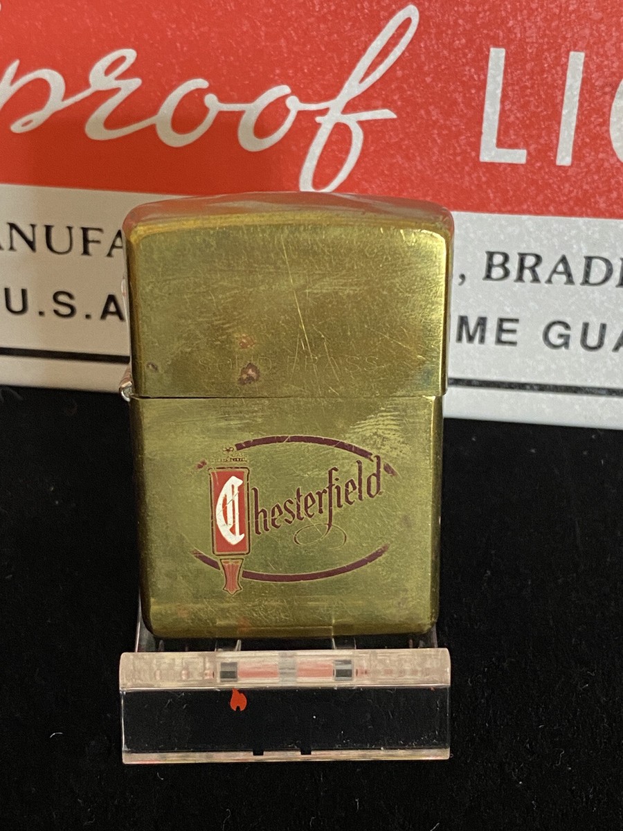 ZIPPO Vintage￼ CHESTERFIELD CIGARETTES ANTIQUE BRASS LIGHTER. Se Auctions  Weekly
