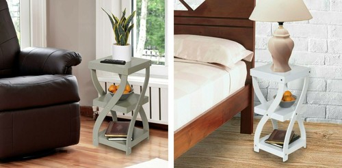 Accent Table Twisted Wooden 3 Tier Side End Nightstand Grey or White - Picture 8 of 39