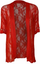 New Plus Size Ladies Floral Lace Open Waterfall Cardigan 3/4 Button Gem Sleeve 