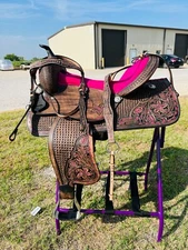 Western Adults Antique Barrel Horse Saddle 14" to 18" With Free Tack set