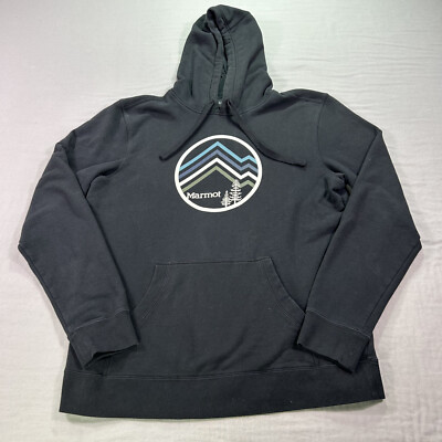 Marmot Hoodie Mens Large Black Logo Graphic Spell Out Mountain Outdoor Adult