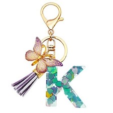 Initial Letter Keychains for Girls Women Pink Purple Purple Heart Letter K