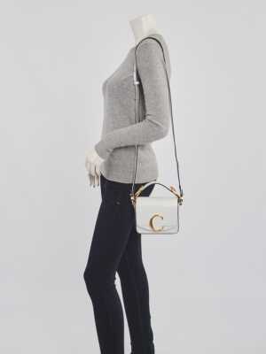 Chloe White Croc Embossed Calfskin Leather Mini C Shoulder