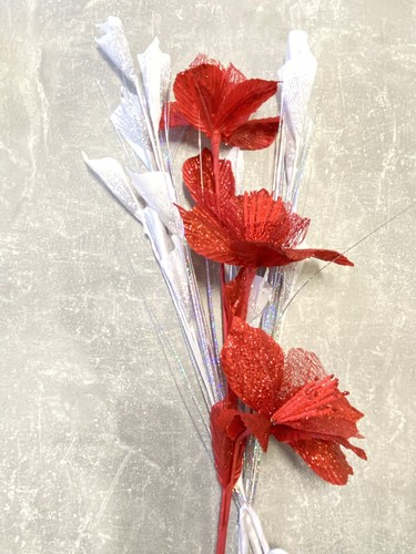 Crushed Artificial Bunch Of Flowers Red White Romany Bling Shiny Bouquet - Picture 4 of 4