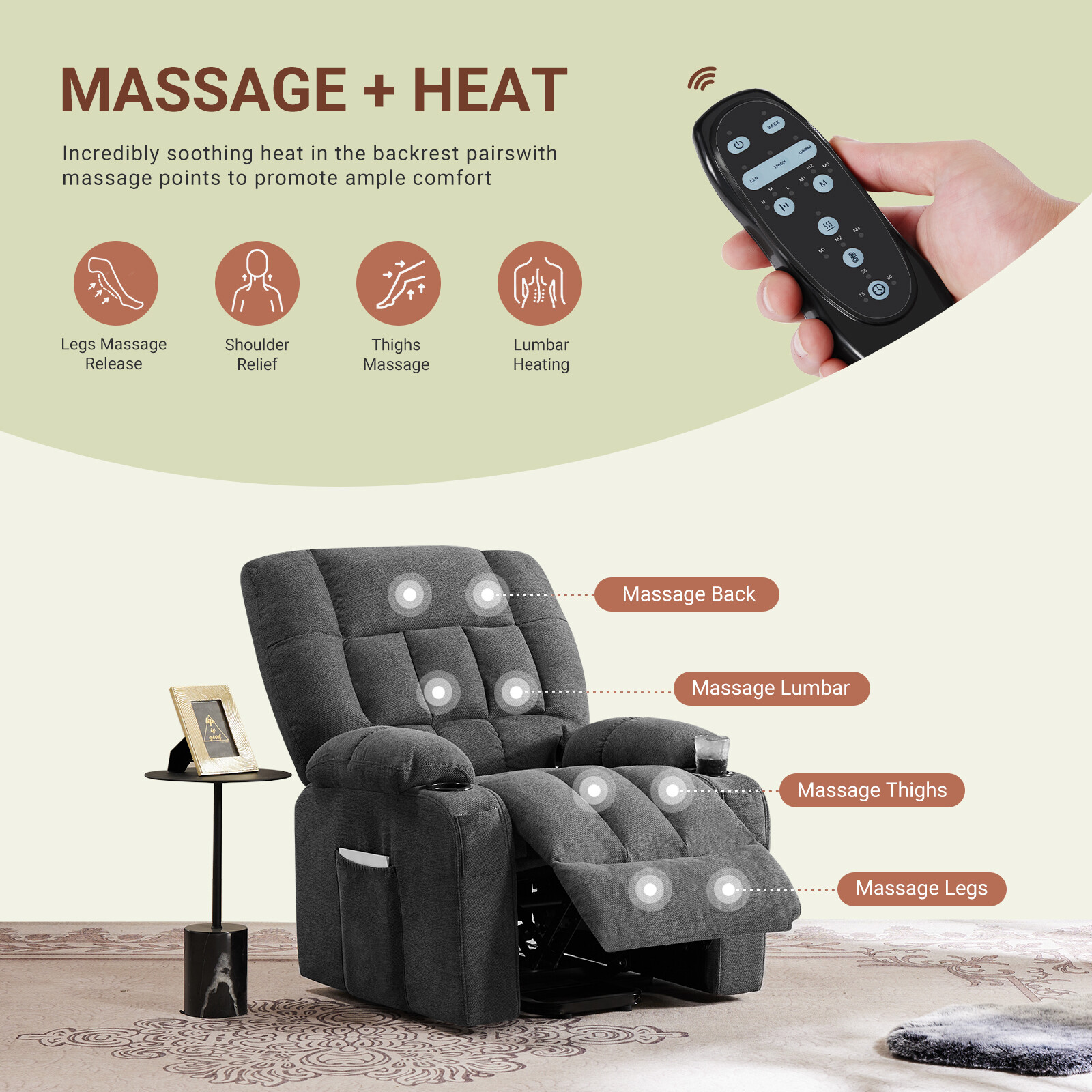 Reclining Massage Chair with Adjustable Electric Power Lift Chair/Remote Control