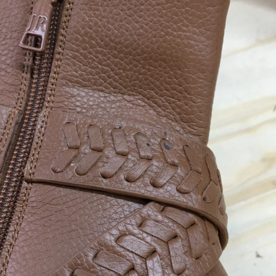 Jack Rogers Botas Mujer 8 M Botín Cuero Marrón Tejido Hebilla Punta Redonda Foto 3 de 4