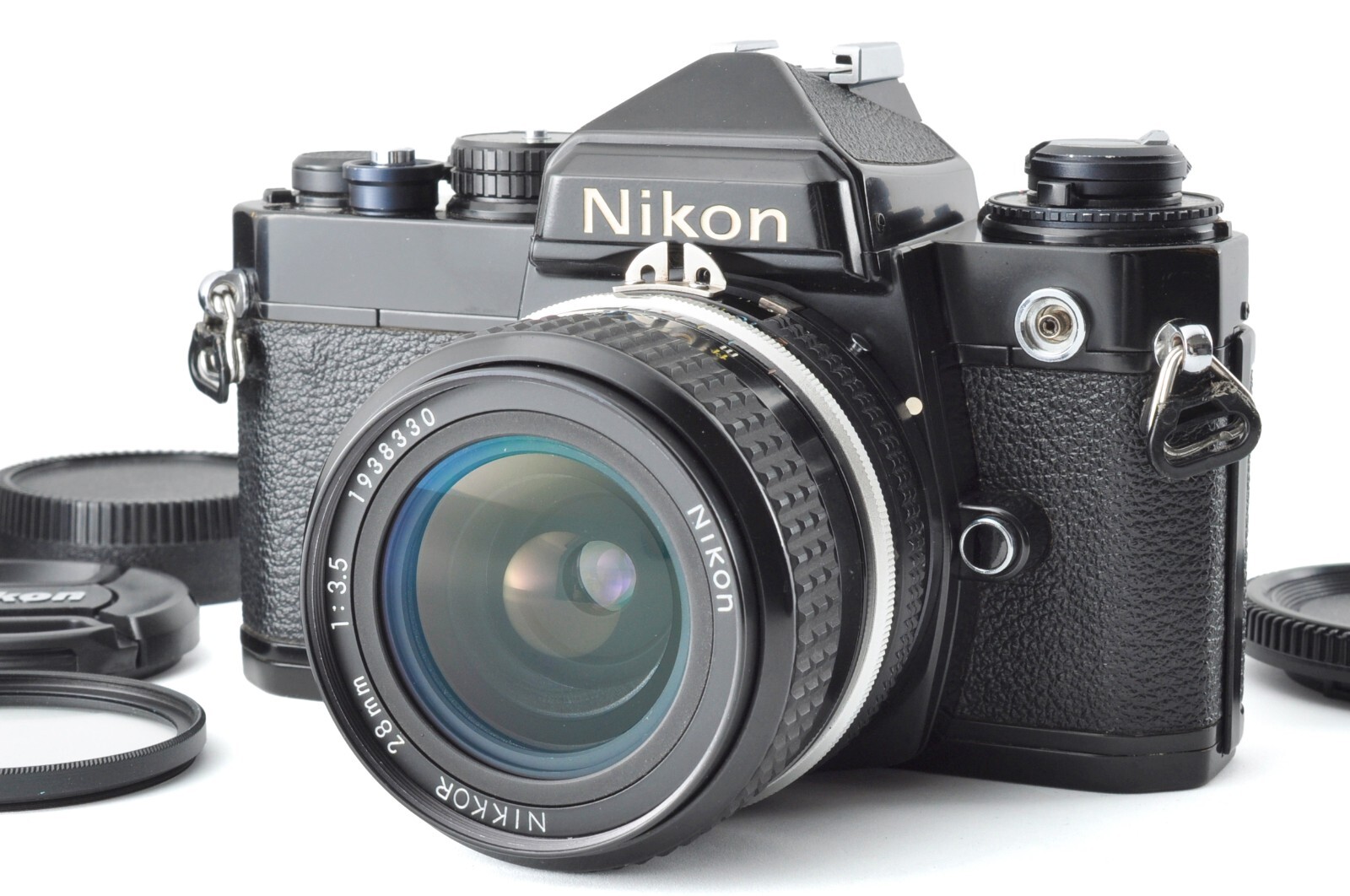 Nikon FE Black - SLR 35mm Film Camera w/ Ai 28mm f3.5 Wide Angle Lens Filter