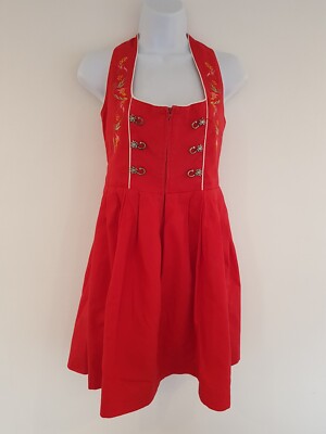 Vintage Kleid Rot Oktoberfest Schürze Dirndl Korsett Baumwolle Gr. 12 Retro Deutsch