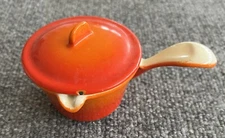 Descoware Belgium Miniature Enamel Cast Iron Pot w/Lid Flame Orange 2.5x5.5