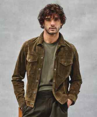 Biker Motorcycle Coat Handmade Casual Party Men Real Hot Green Soft Suede Jacket